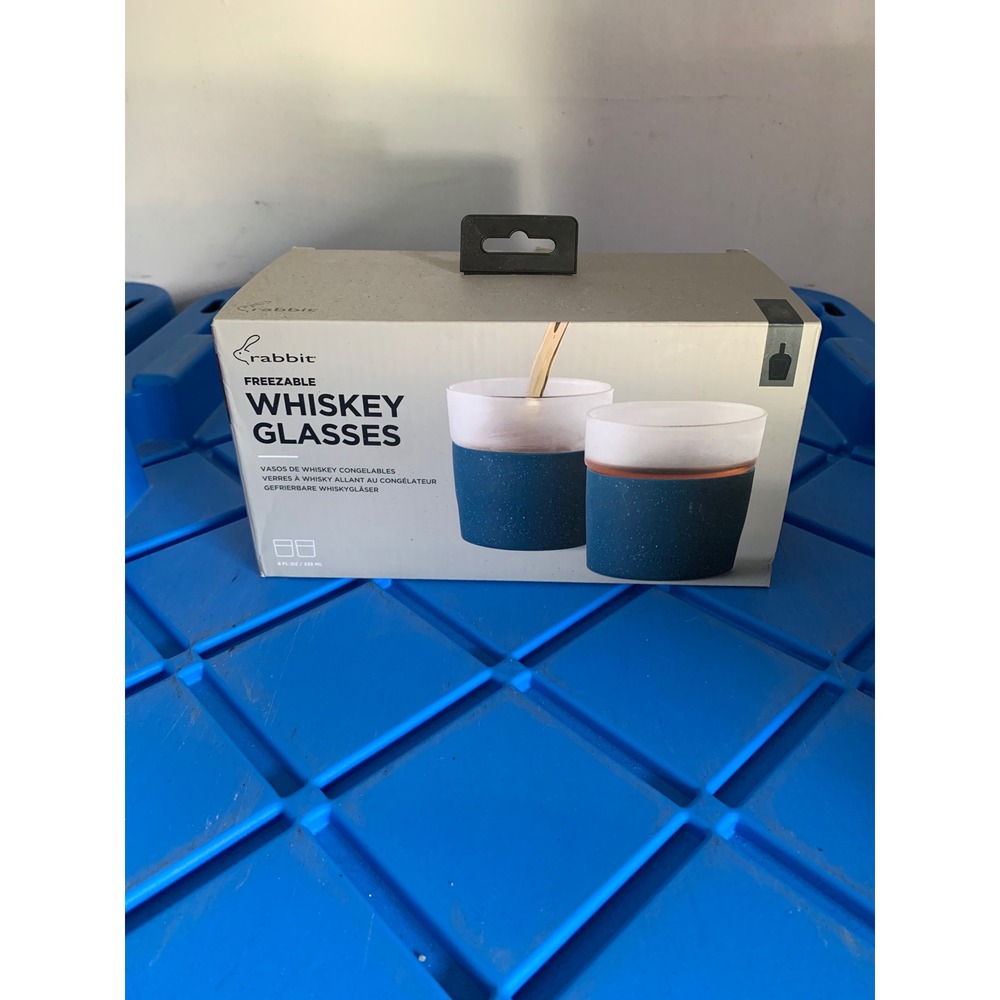 Rabbit Freezable Whiskey Glasses Set of 2 Blue Silicone Sleeve 8oz No Dilution
